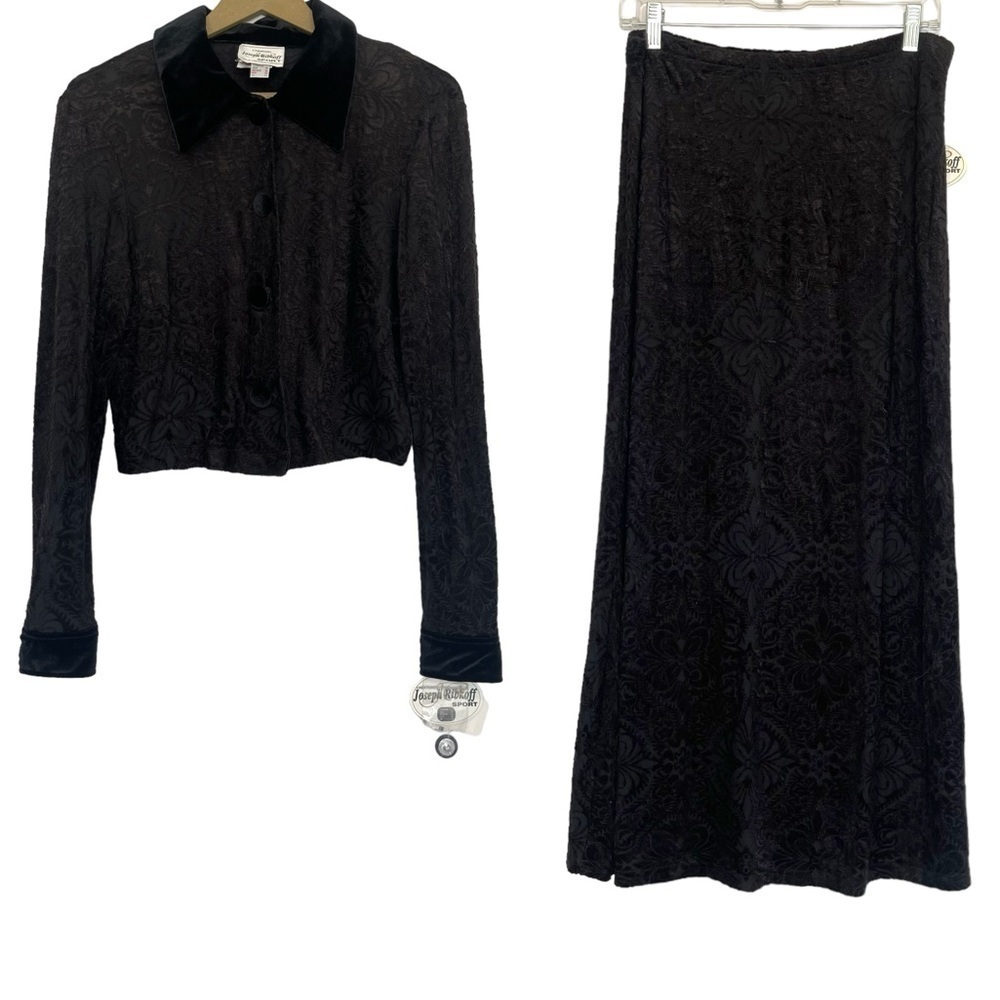 NEW Joseph Ribkoff Black Velvet Jacket Skirt Set Size 12 Formal Business Classic